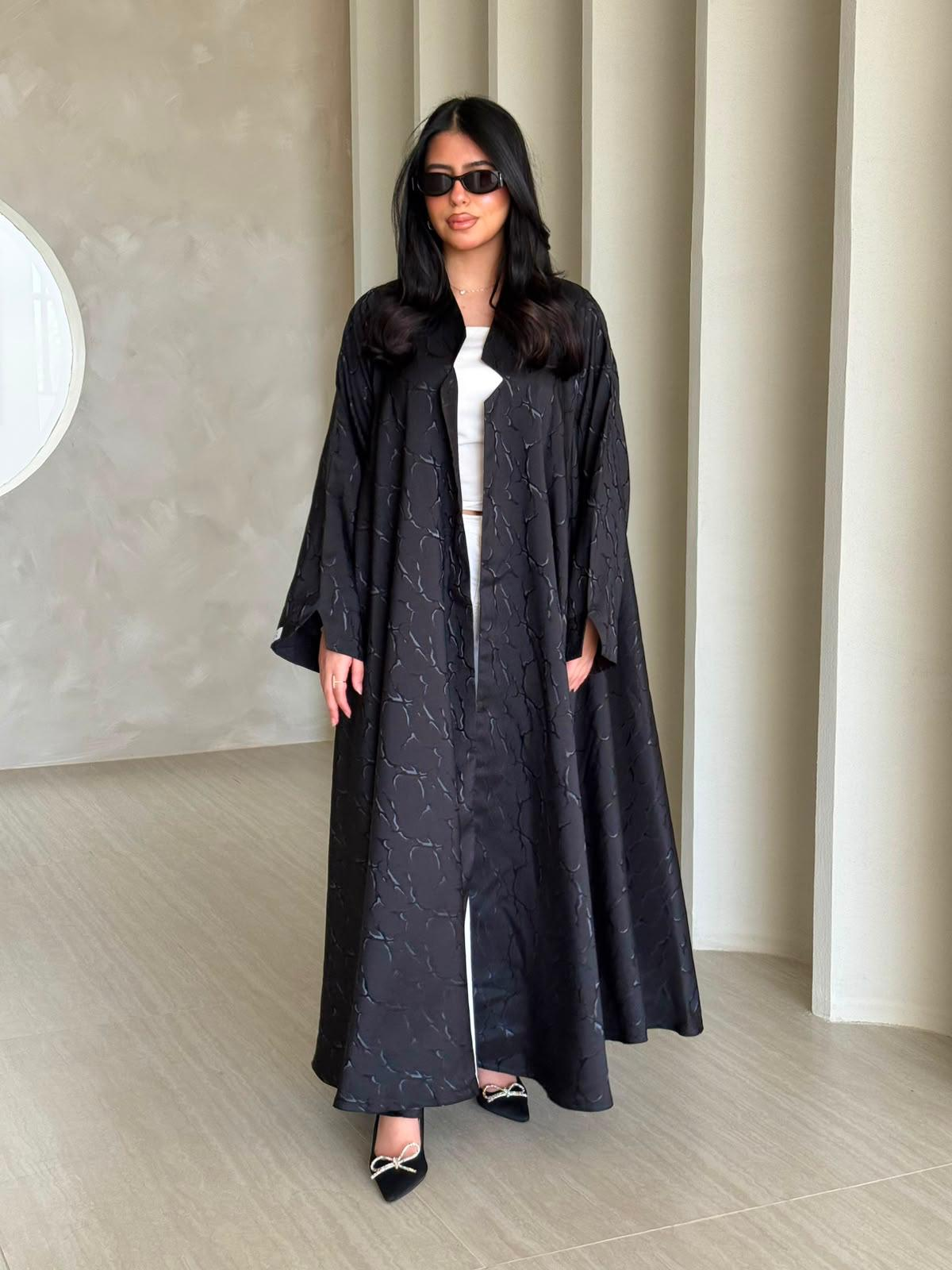 Noir Jacquard Sculpted Abaya