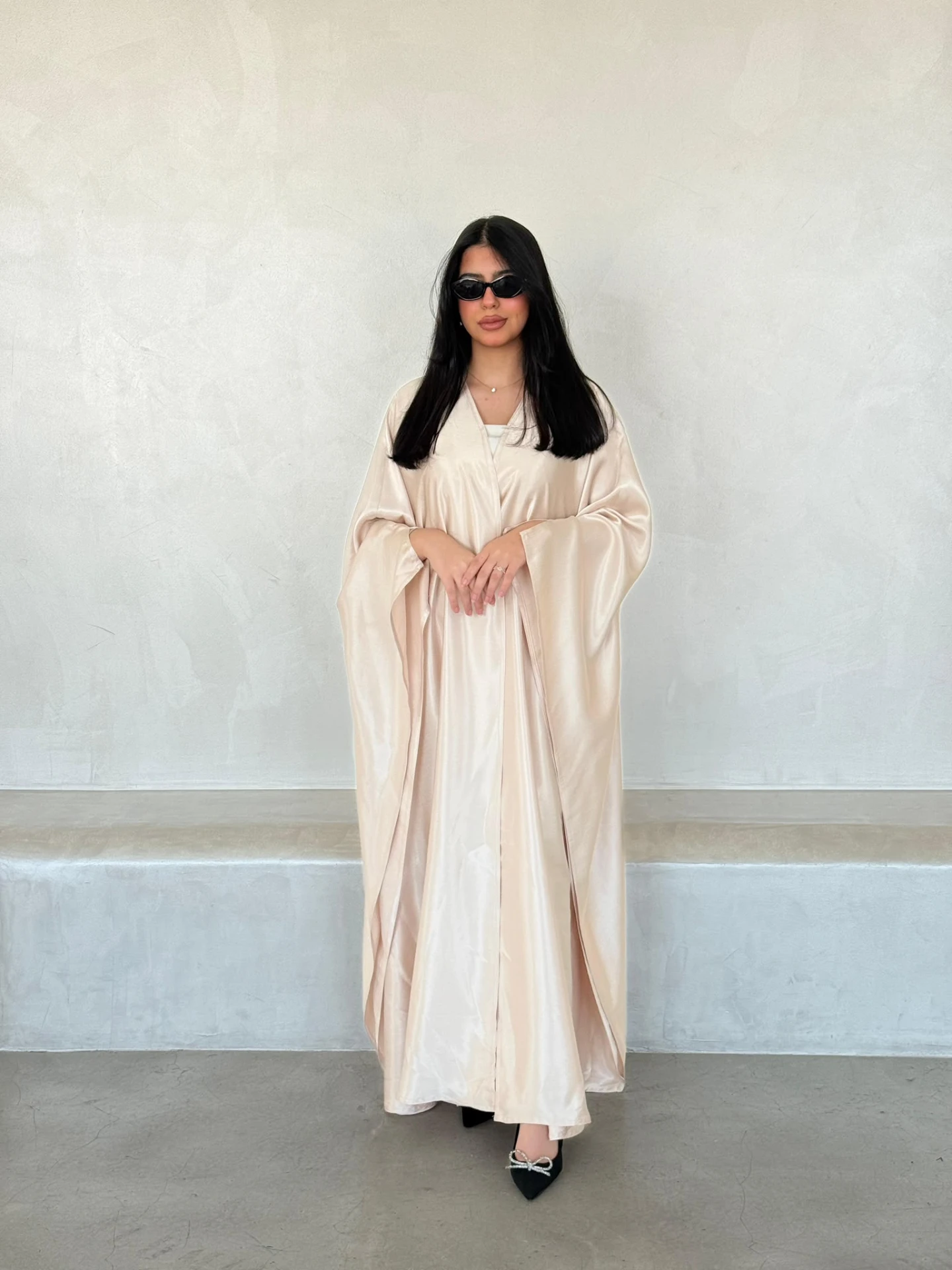 Champagne Satin Drape Abaya
