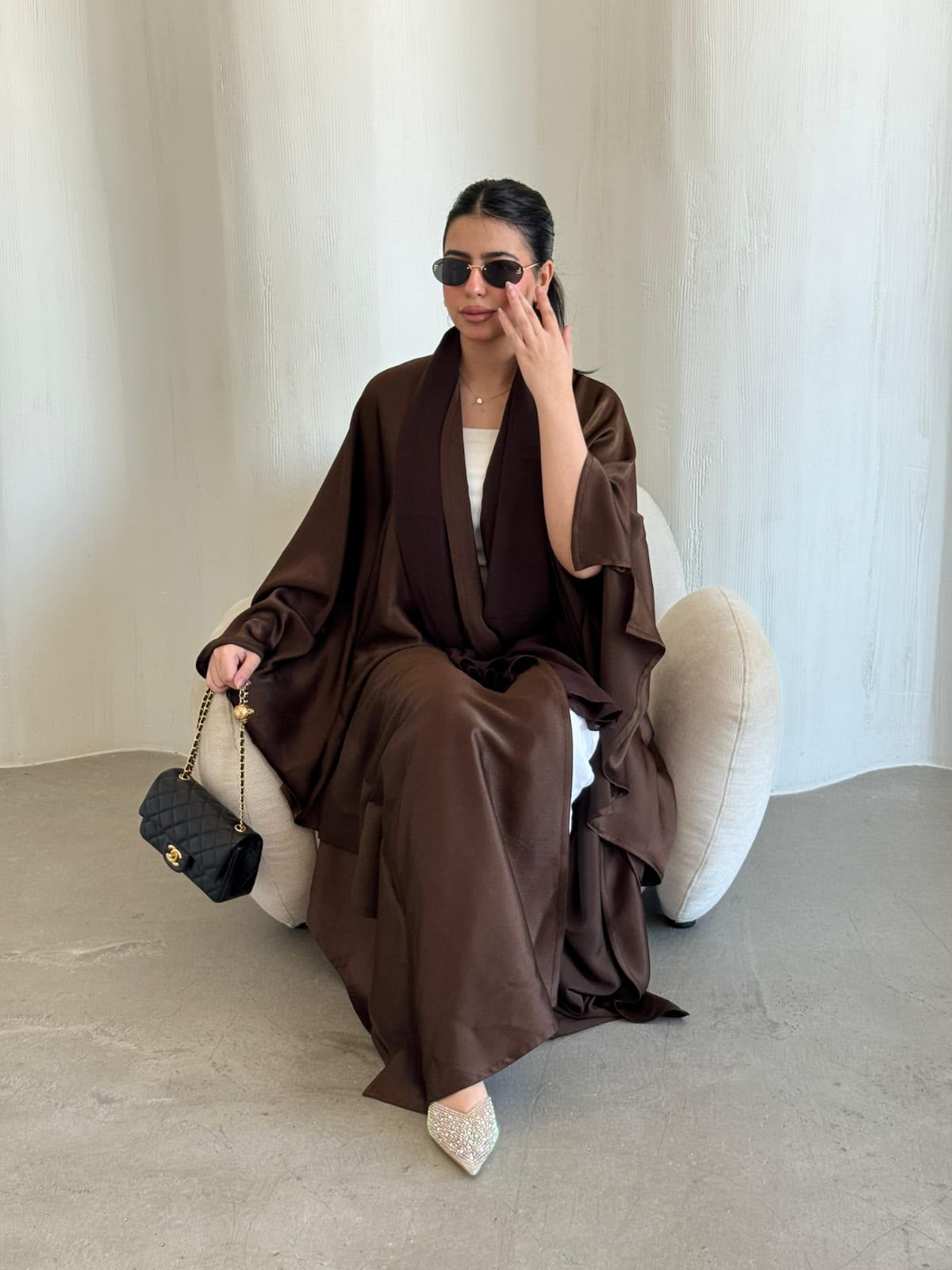 Cocoa Satin Drape Abaya