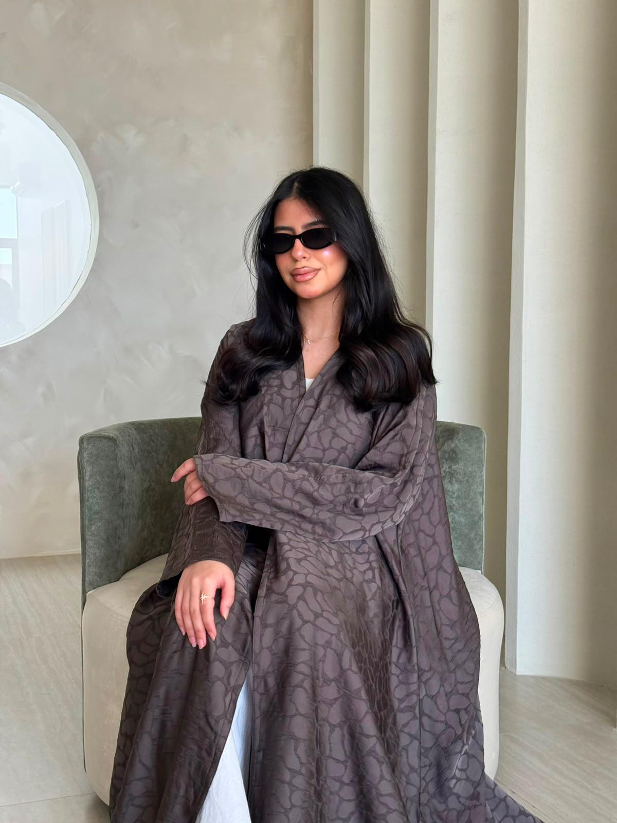 Charcoal Jacquard Sculpted Abaya