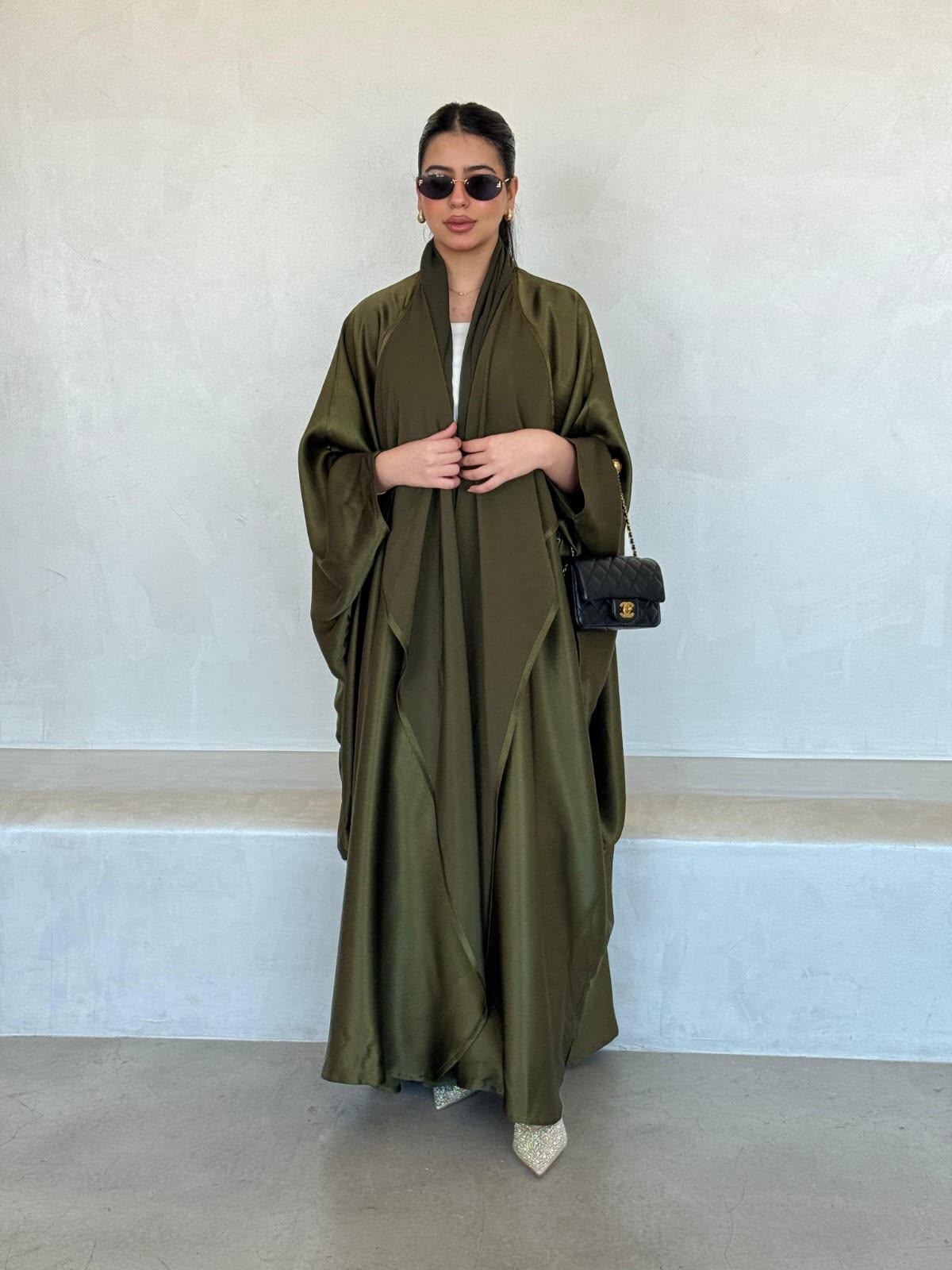 Olive Satin Drape Abaya