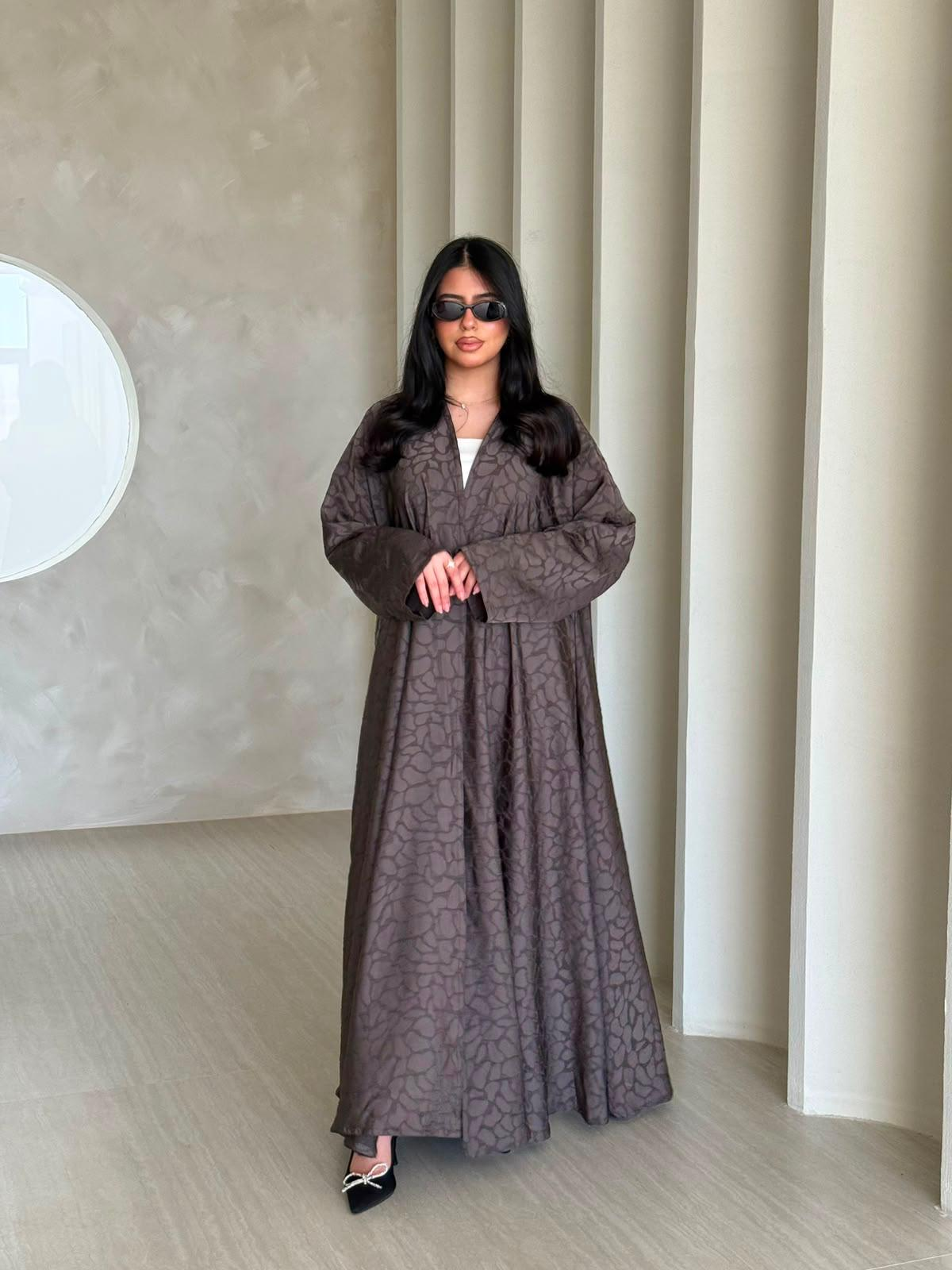 Charcoal Jacquard Sculpted Abaya