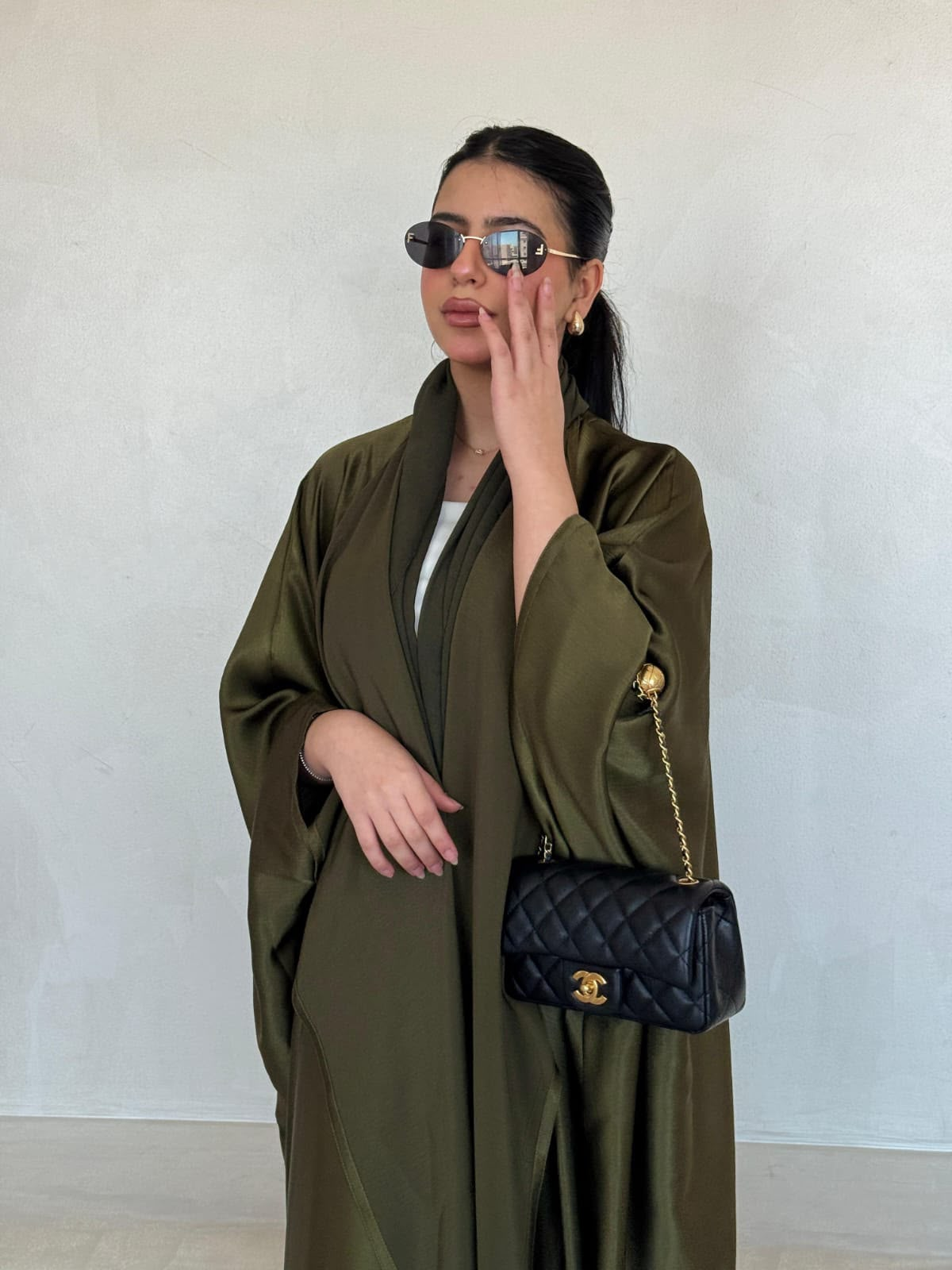Olive Satin Drape Abaya