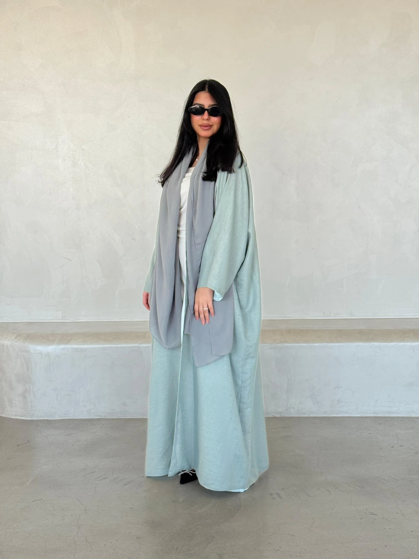 Sage Linen Contrast Abaya