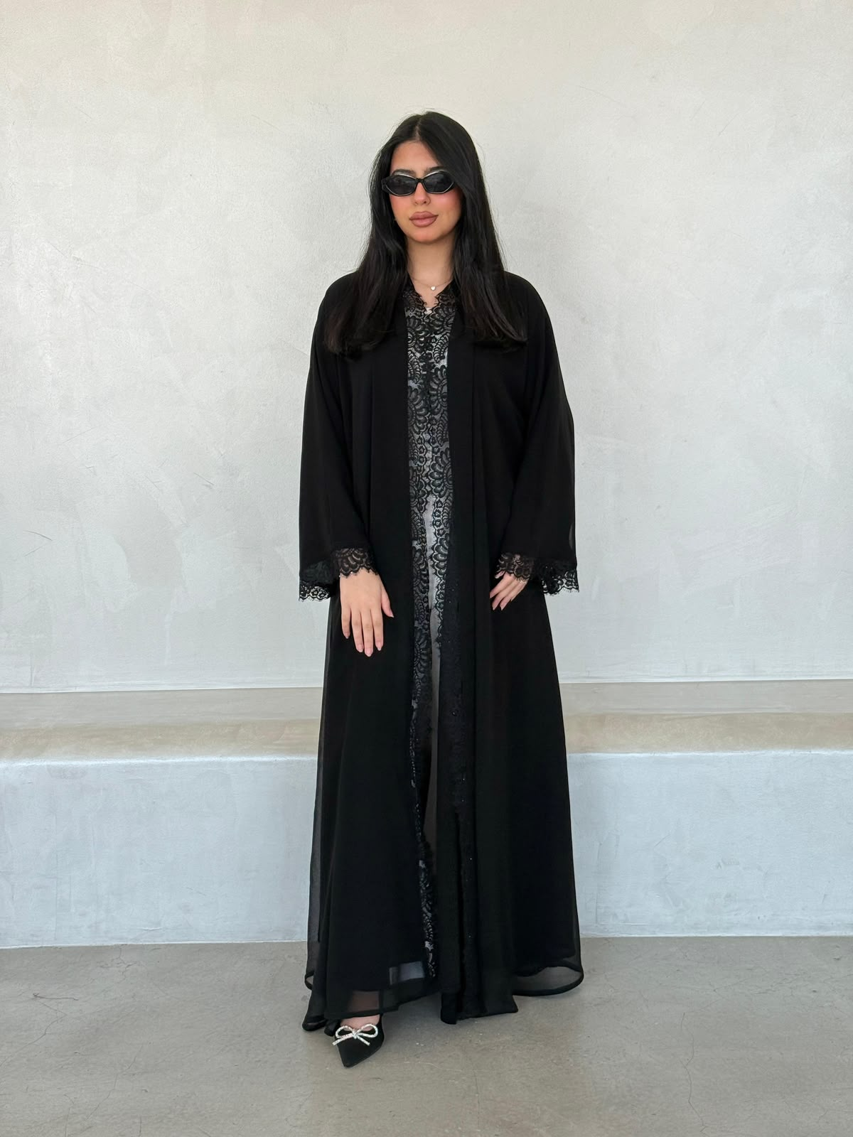 Noir Lace Contrast Abaya
