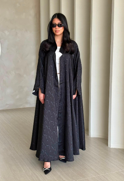 Noir Jacquard Sculpted Abaya