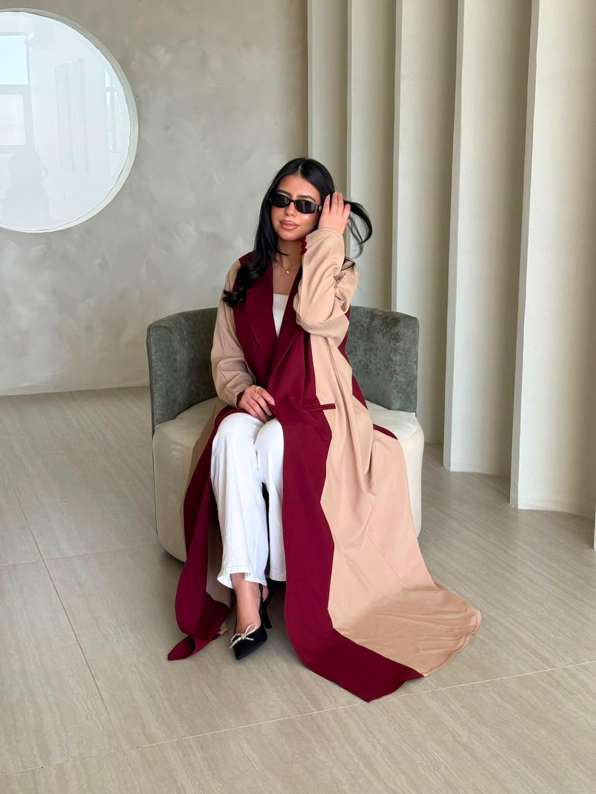 Bordeaux & Sand Trench Abaya