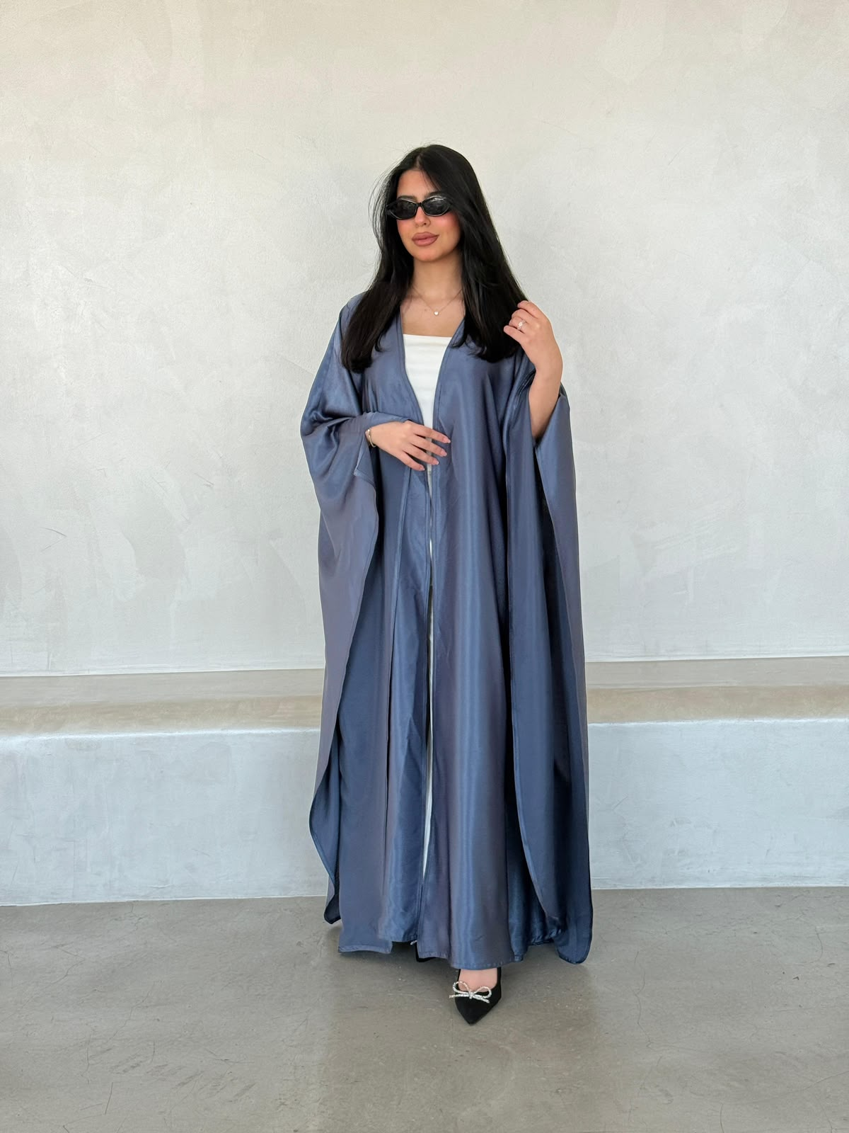 Steel Mist Satin Abaya