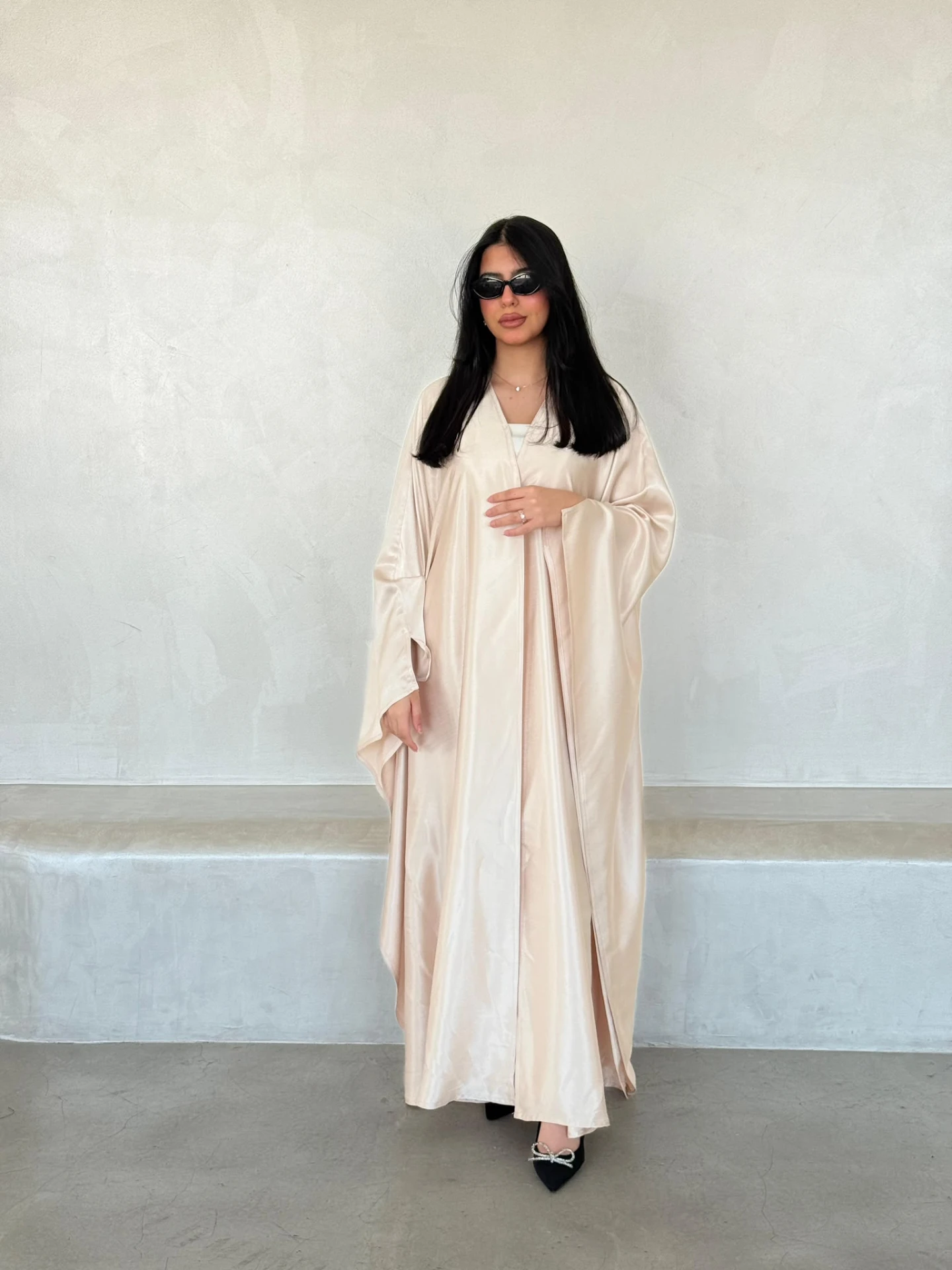 Champagne Satin Drape Abaya