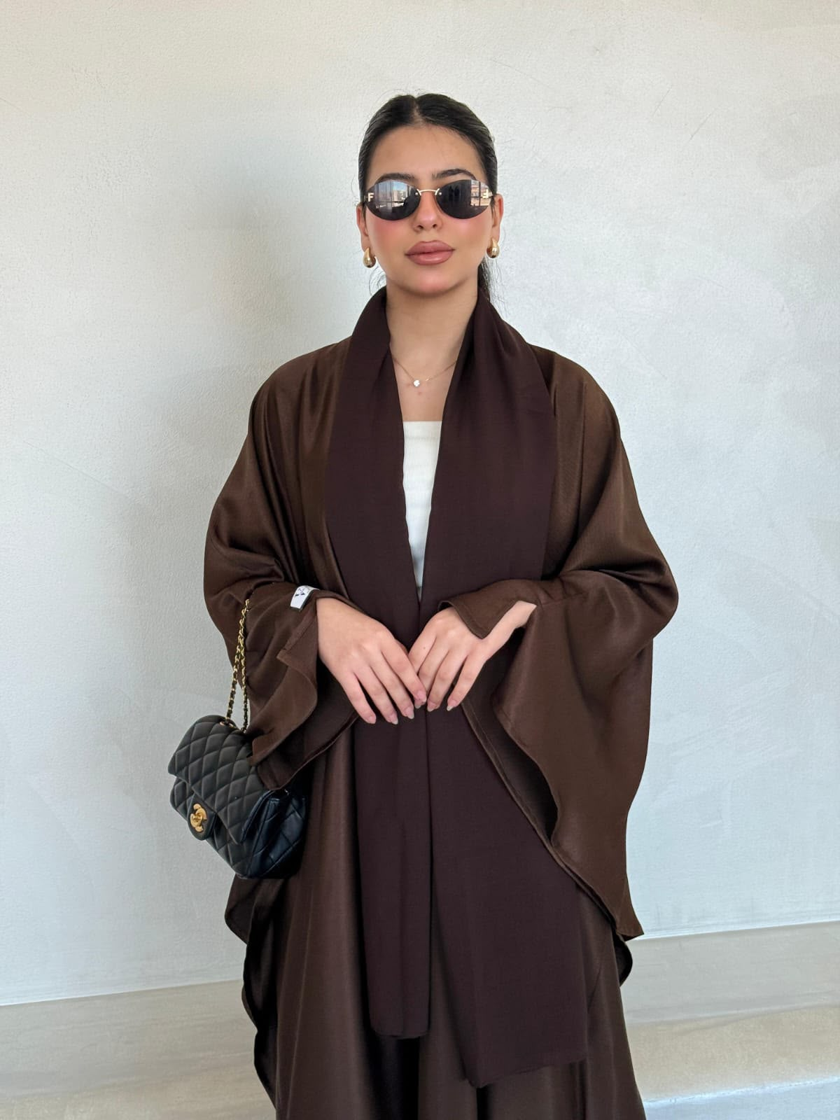Cocoa Satin Drape Abaya