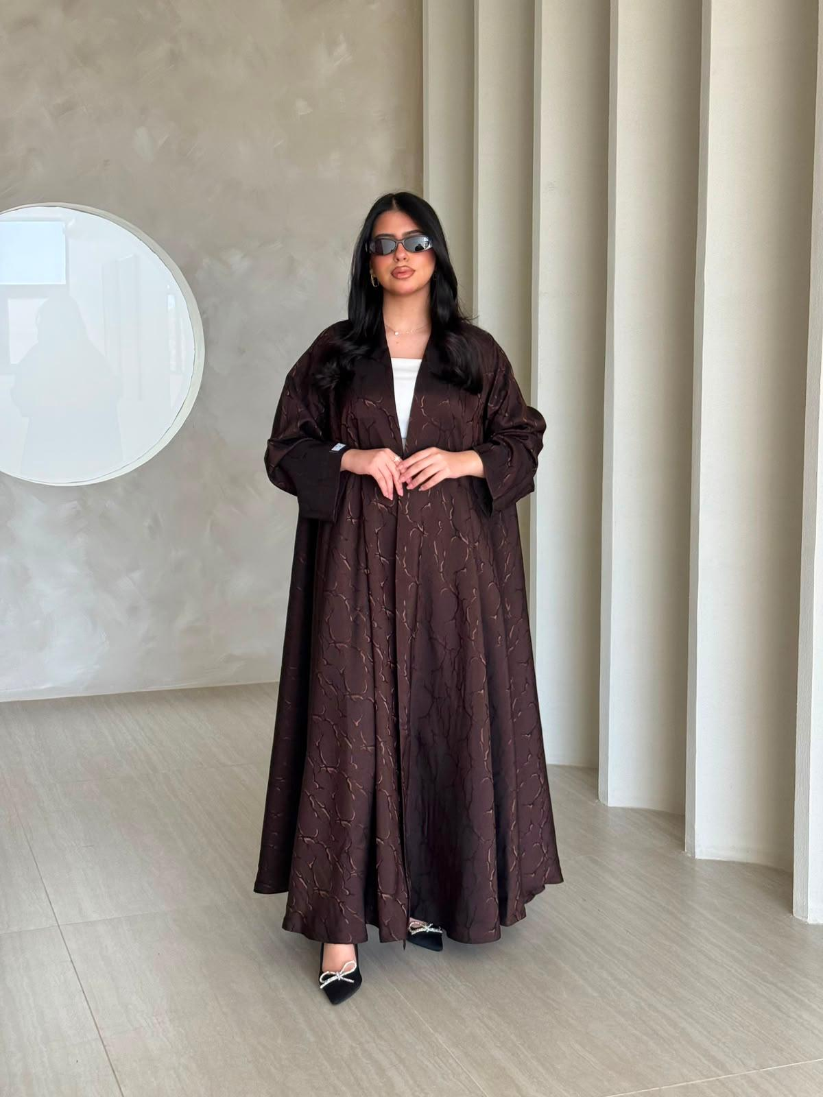 Cocoa Jacquard Sculpted Abaya