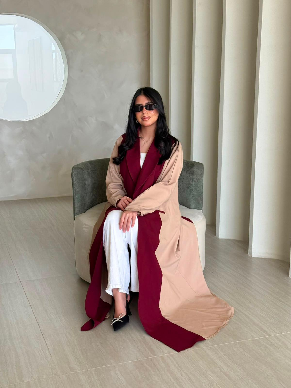 Bordeaux & Sand Trench Abaya