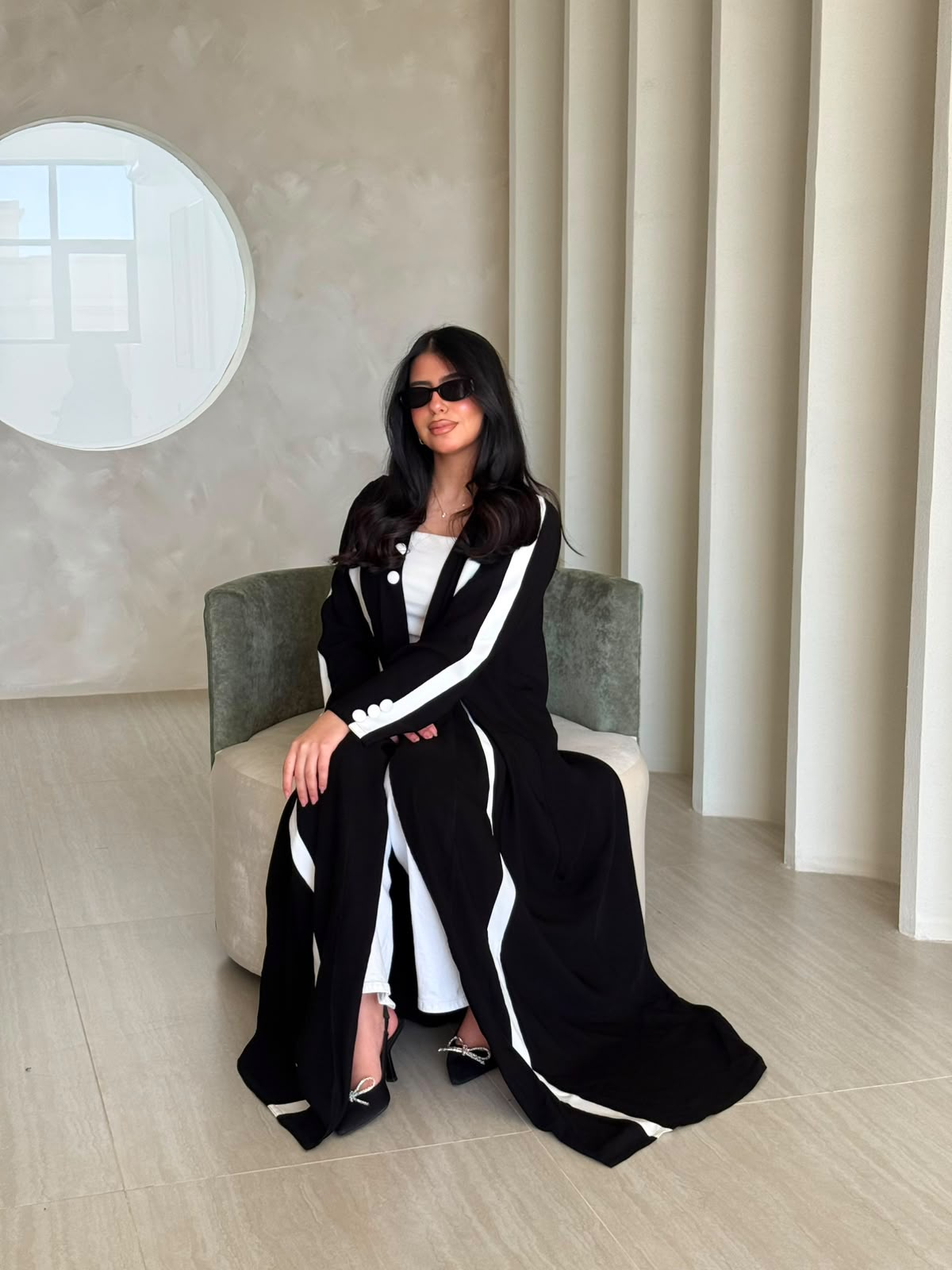 Ivory-Piped Tuxedo Abaya
